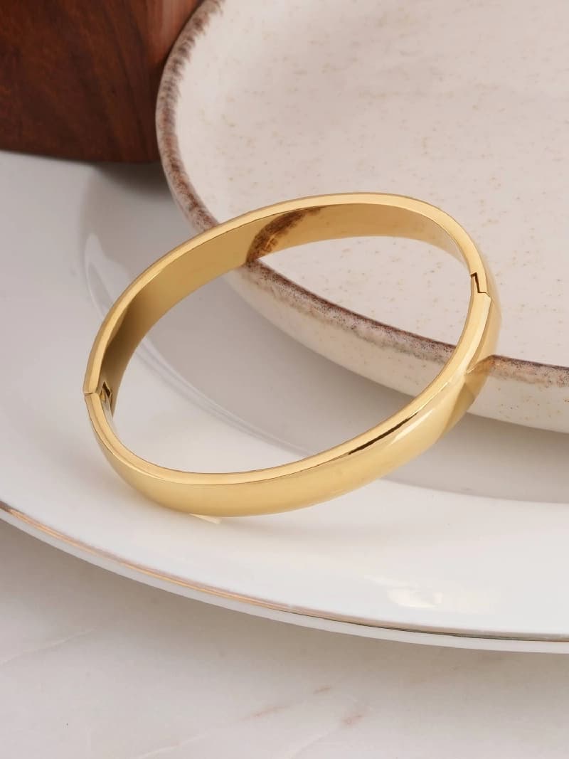 Women's Gold Plain Bangles Bracelet Waterproof & Anti-Tarnish