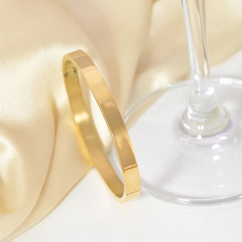 Women's Gold Plain Stackable Bangle Bracelet |4MM Waterproof & Anti-Tarnish
