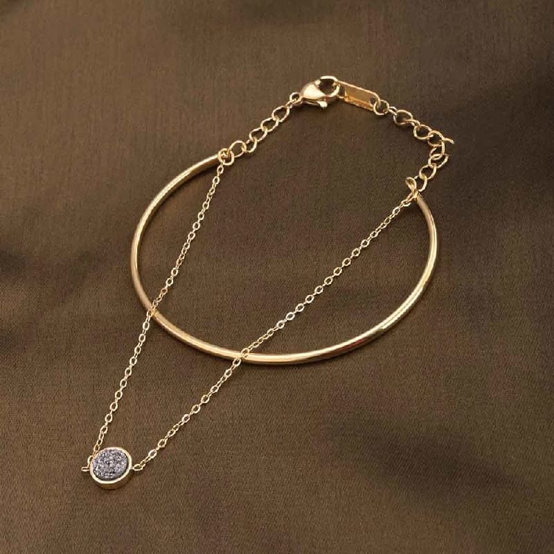 Women's Gold Double Layer Stone Cuff Bracelet Waterproof & Anti-Tarnish