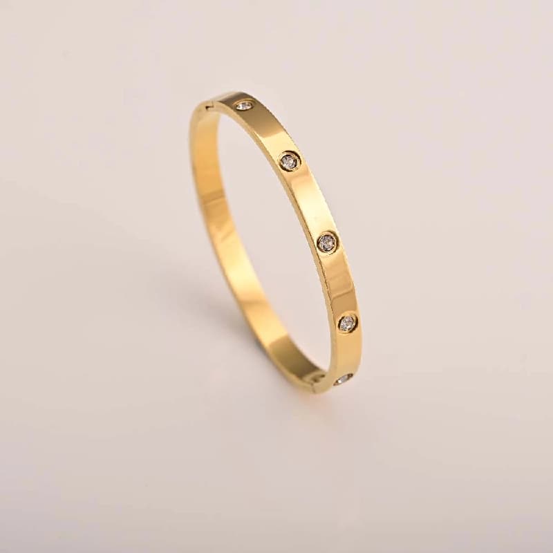 Women's Gold Crystal Love Bangle Bracelet Waterproof & Anti-Tarnish