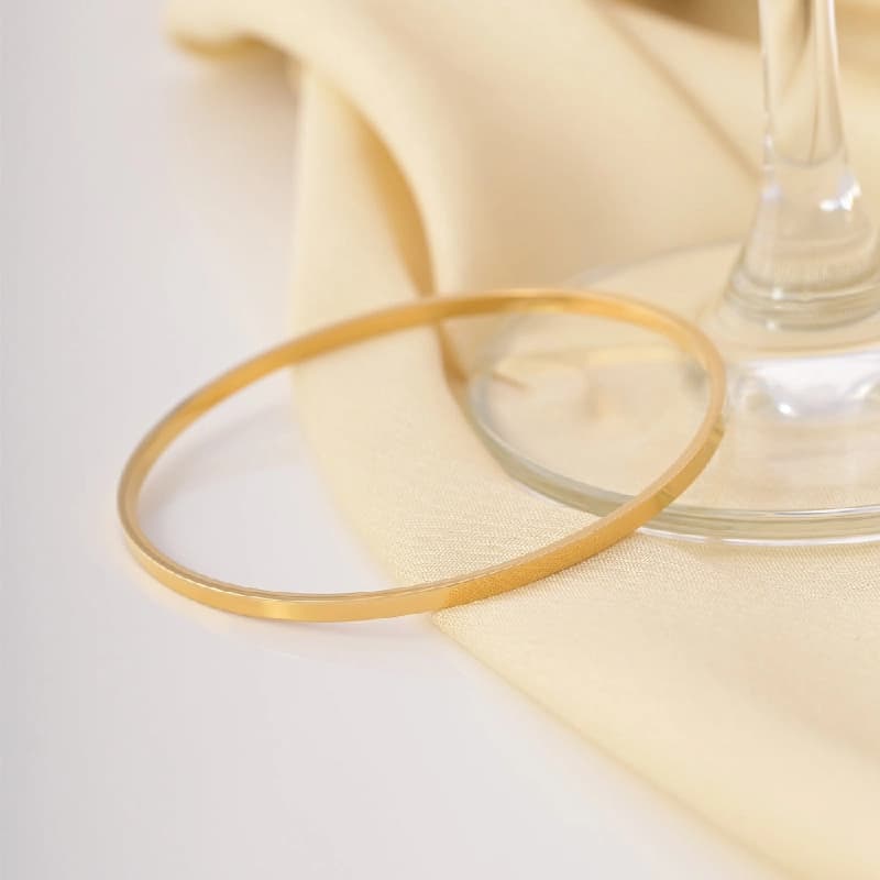 Women's Gold Flat Wire Bangle Bracelet Waterproof & Anti-Tarnish