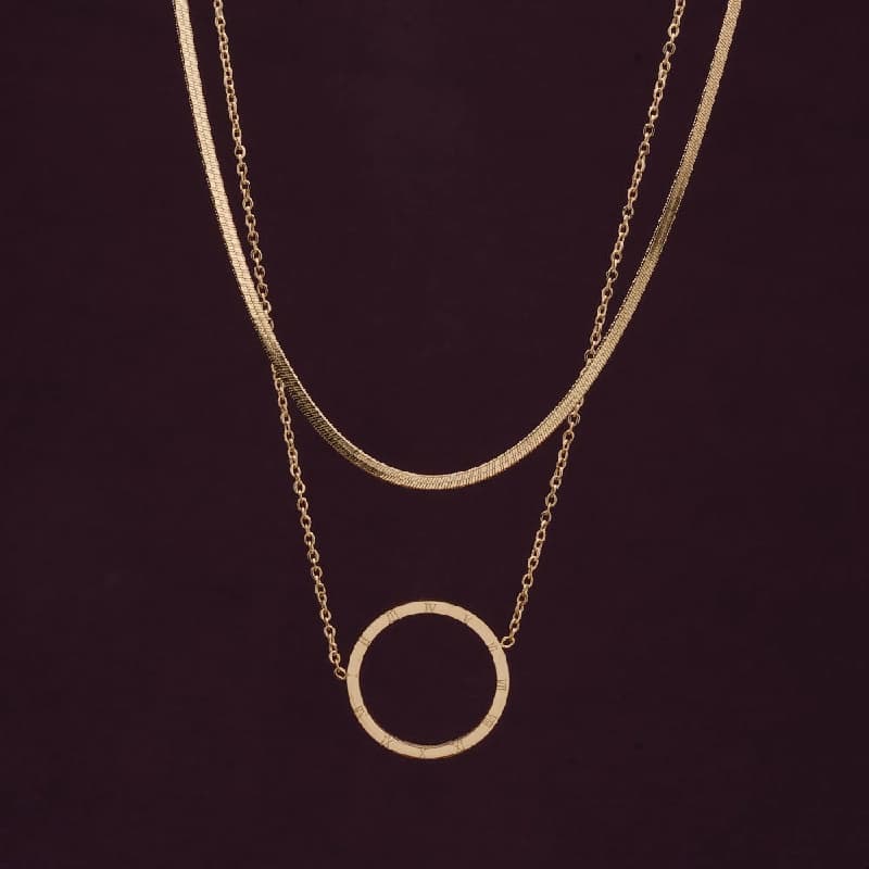 Women's Gold Plated Circle Ring Double Layer Necklace Waterproof & Anti-Tarnish