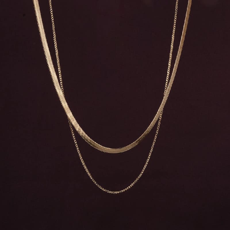 Women's Gold Plated Double Chain Delight Necklace Waterproof & Anti-Tarnish