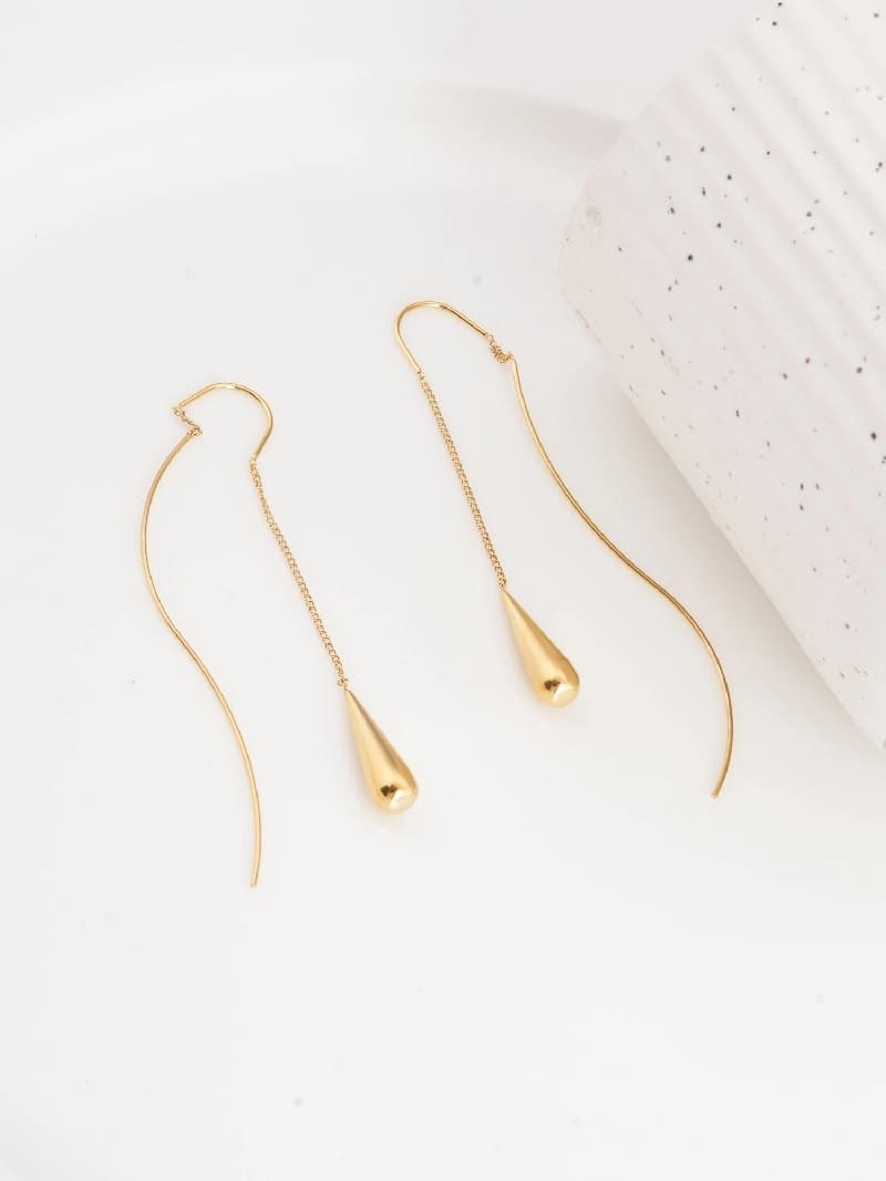 Women's Gold Water Drop Tassel Earrings Waterproof & Anti-Tarnish