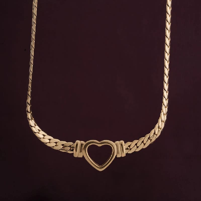 Women's Gold Plated Cuban Chain Hollow Heart Necklace Waterproof & Anti-Tarnish