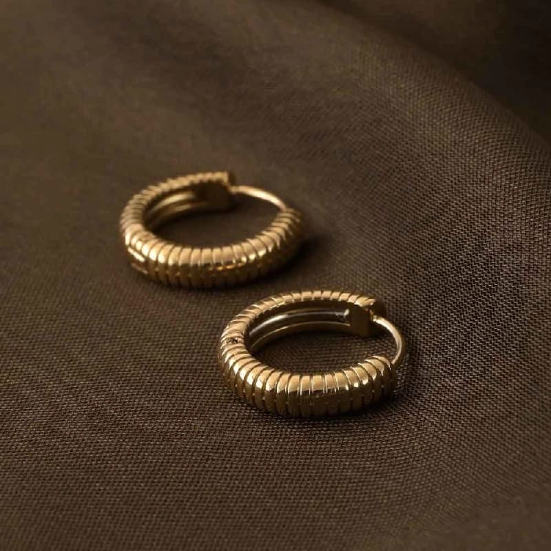 Women's Gold Plated Classic Textured Hoops Waterproof & Anti-Tarnish