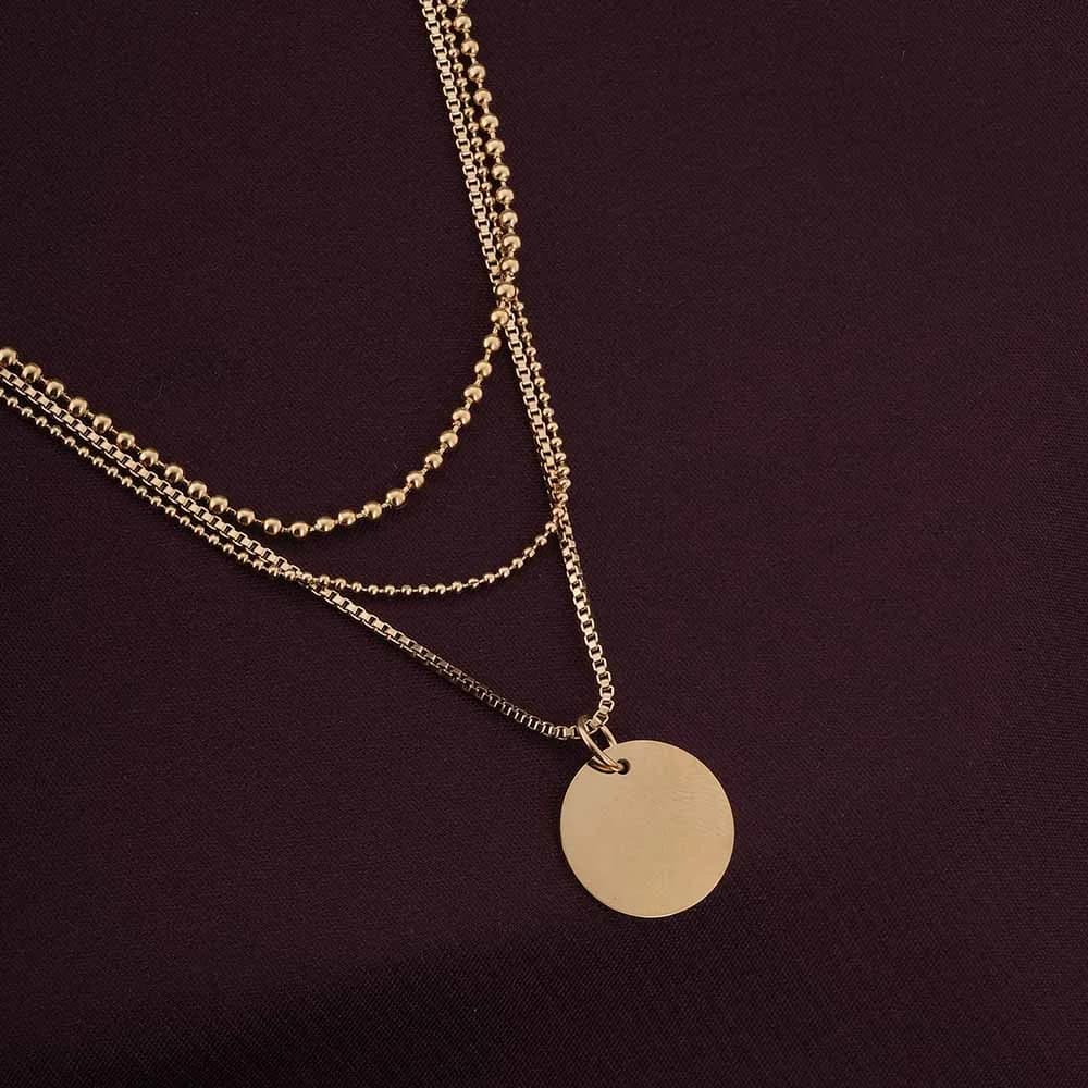 Women's Gold Plated Round Belle Three Layer Necklace Waterproof & Anti-Tarnish