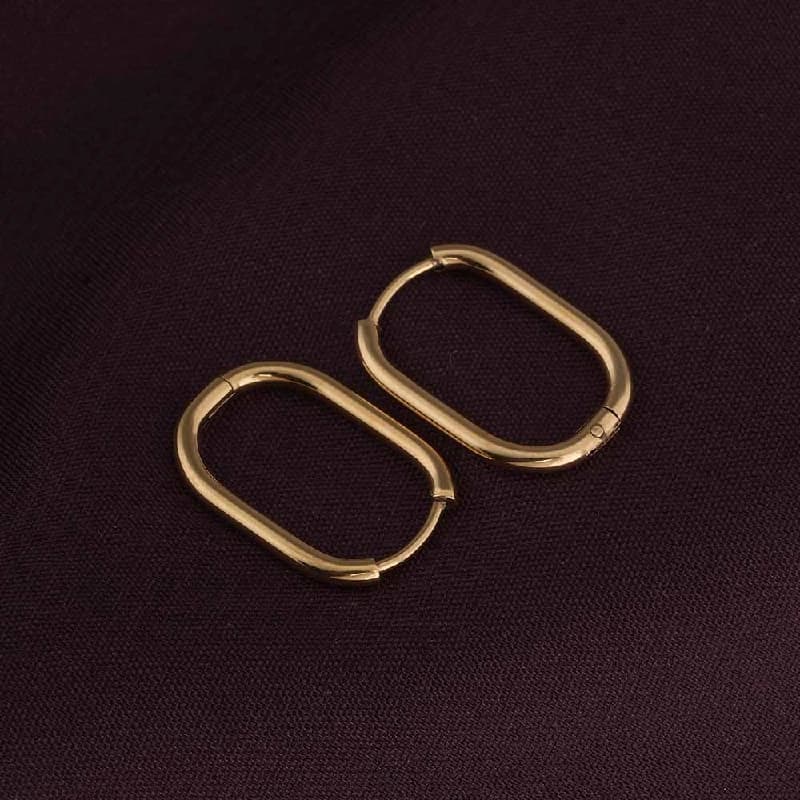 Women's Gold Plated Plain Oval Hoop Earrings Waterproof & Anti-Tarnish
