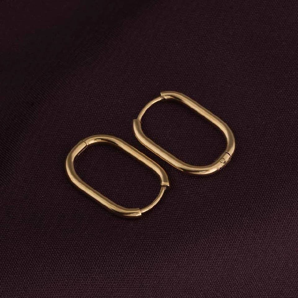 Women's Gold Plated Plain Oval Hoop Earrings Waterproof & Anti-Tarnish