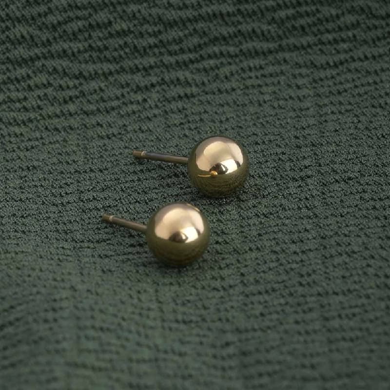 Women's Gold Plated Plain Ball Stud Earrings Waterproof & Anti-Tarnish