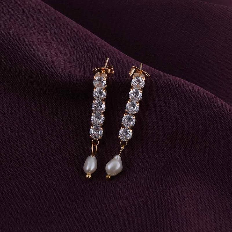 Women's Gold Plated Pearl Drop Diamond Earrings Waterproof & Anti-Tarnish