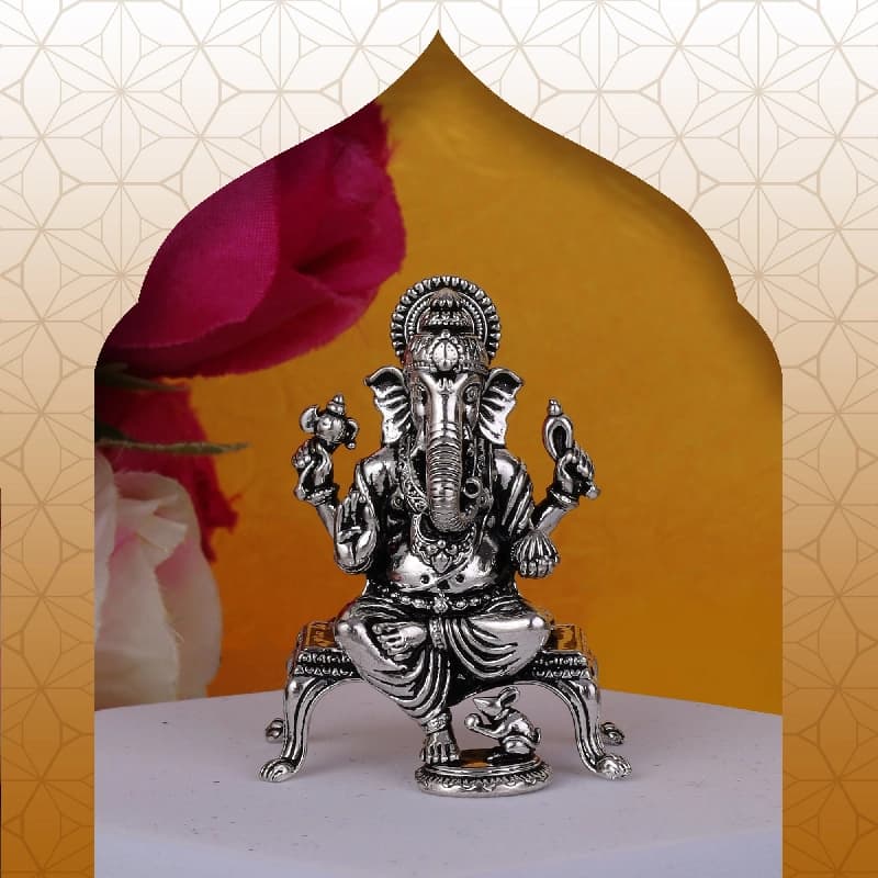 Lord Ganesha Silver Gold Plated Idol Murti Home and Office Decorative Gifting