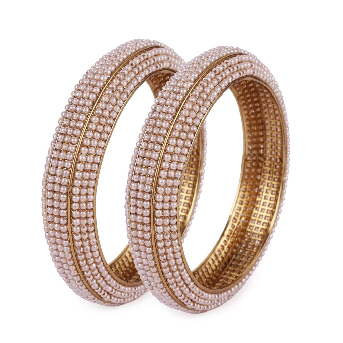 Women's Stylish Modish Gold Plated Pearl Bangles - Set of 2