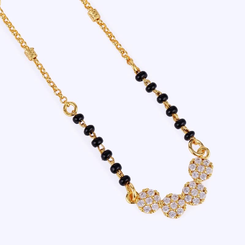 Women's Casual Stylish CZ Studded Round Shape Gold Plated Black Beaded Adjustable Chain Mangalsutra