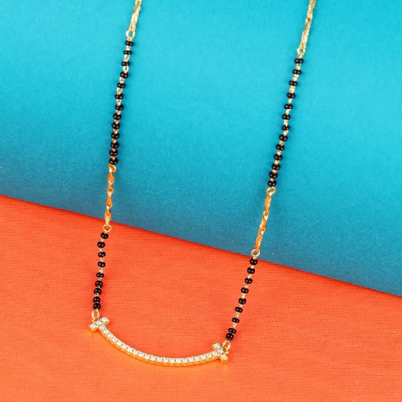 Women's Casual Trendy Stylish CZ Studded Gold Plated Black Beaded Adjustable Chain Mangalsutra