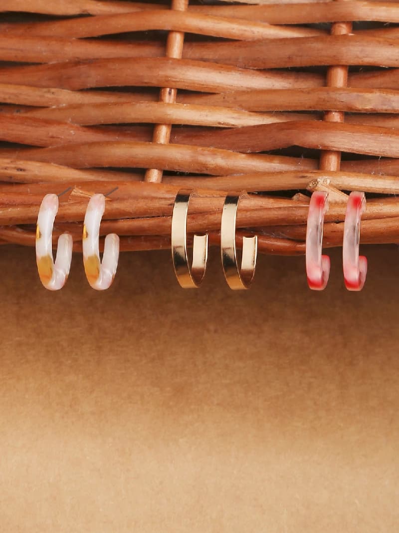 Women's Pink Resin Hoop Earring - Set of 3