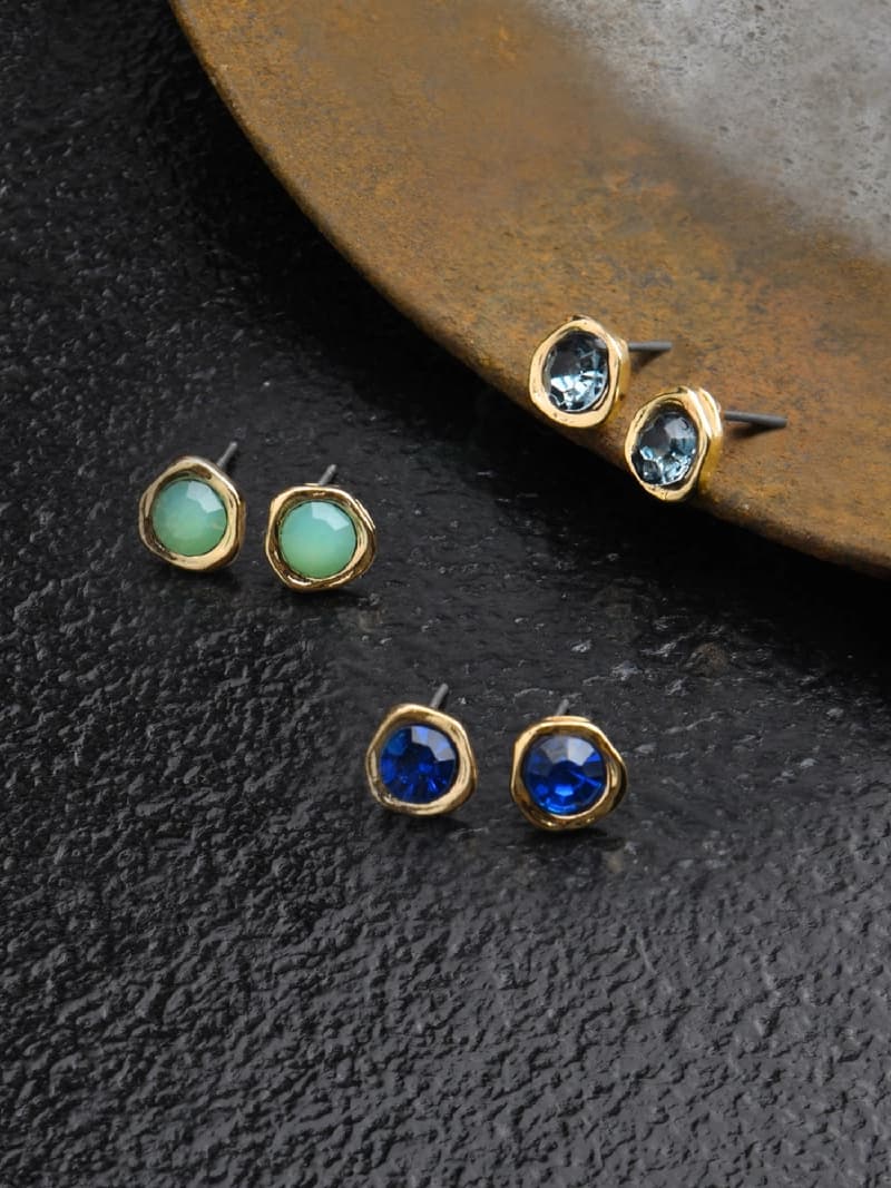 Women's Multi Organic Molten Studs Earrings - Set of 3