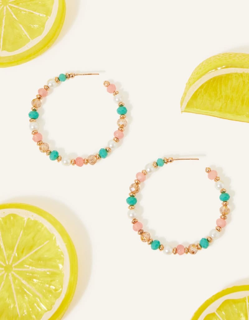 Women's Multi Small Coral Beaded Hoop Earring