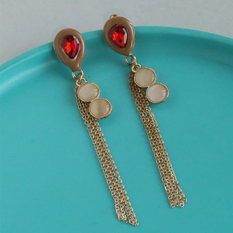 Women's Red Long Chain Dangler Earring