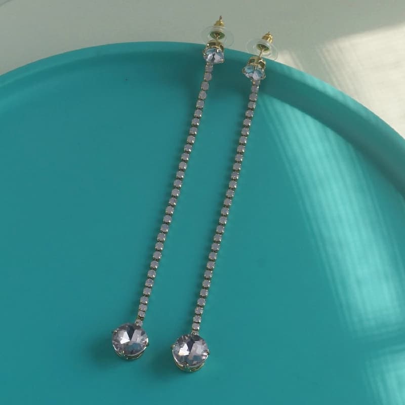 Women's Thin Long CZ Stone Pink Earring