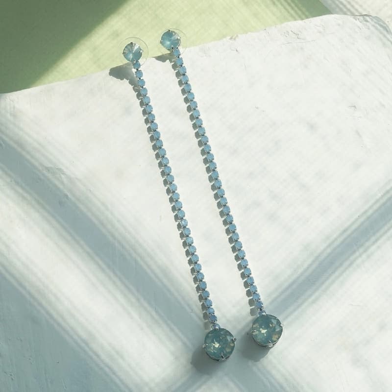 Women's Thin Long CZ Stone Aqua Earring