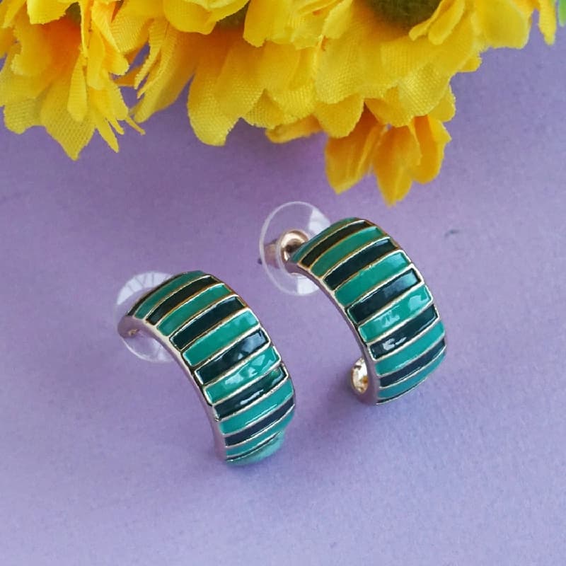 Women's Green Enamled Small Hoop Earring