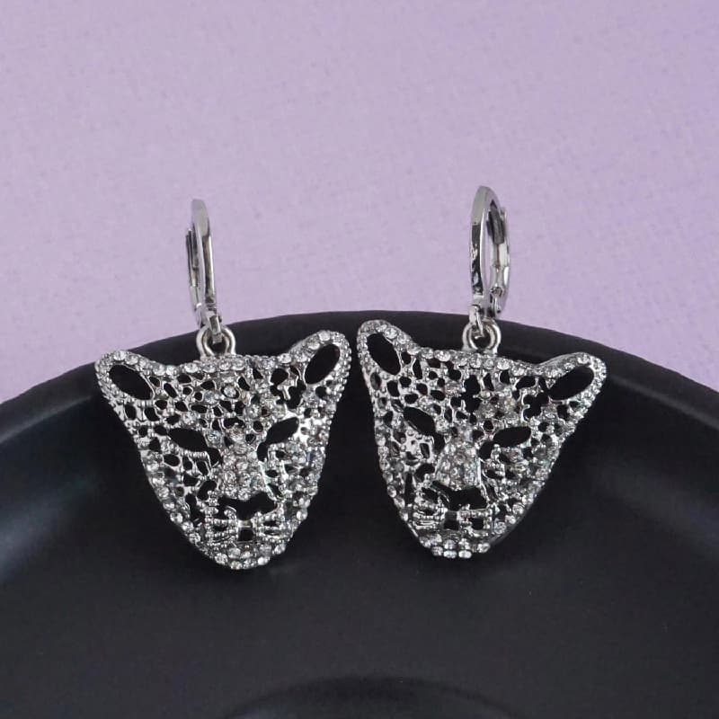 Women's CZ Stone Silver Tiger Earring