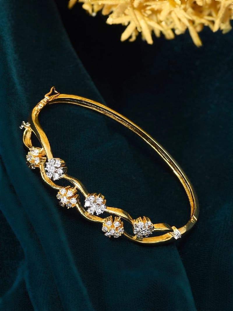 Women's Gold Tone Dazzling Cubic Zirconia Embellished Contemporary Brass Kada Bracelet