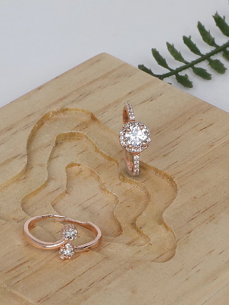 Women's Rose Gold Contemporary Cubic Zirconia Brass Rings - Pack of 2