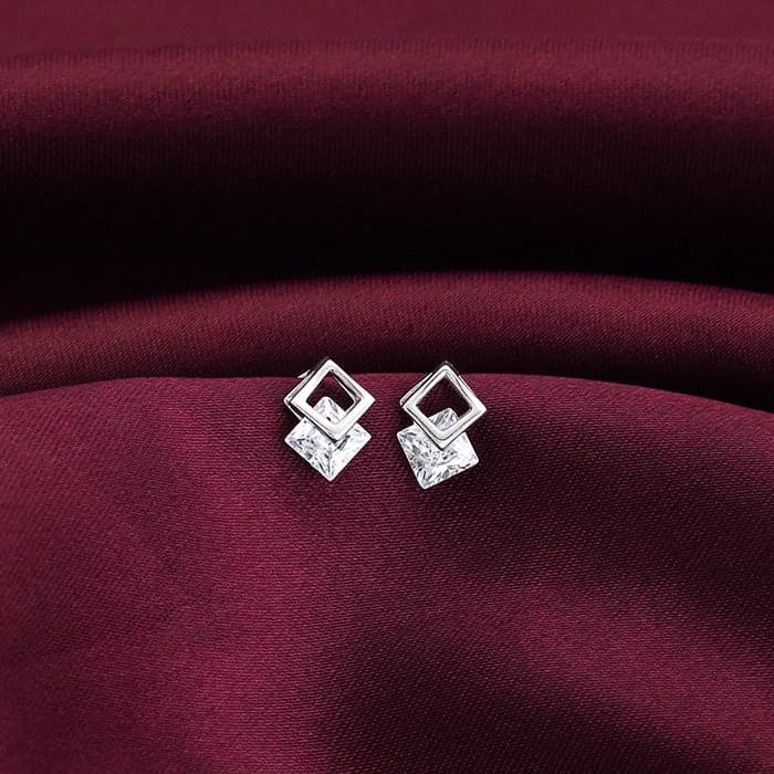 Women's Silver Quadrangle Earrings
