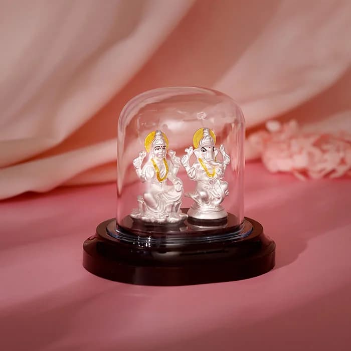 Silver Ganapathi and Lakshmi Idol