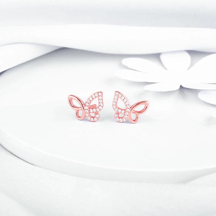 Women's Rose Gold Zircon-Studded Butterfly Earrings