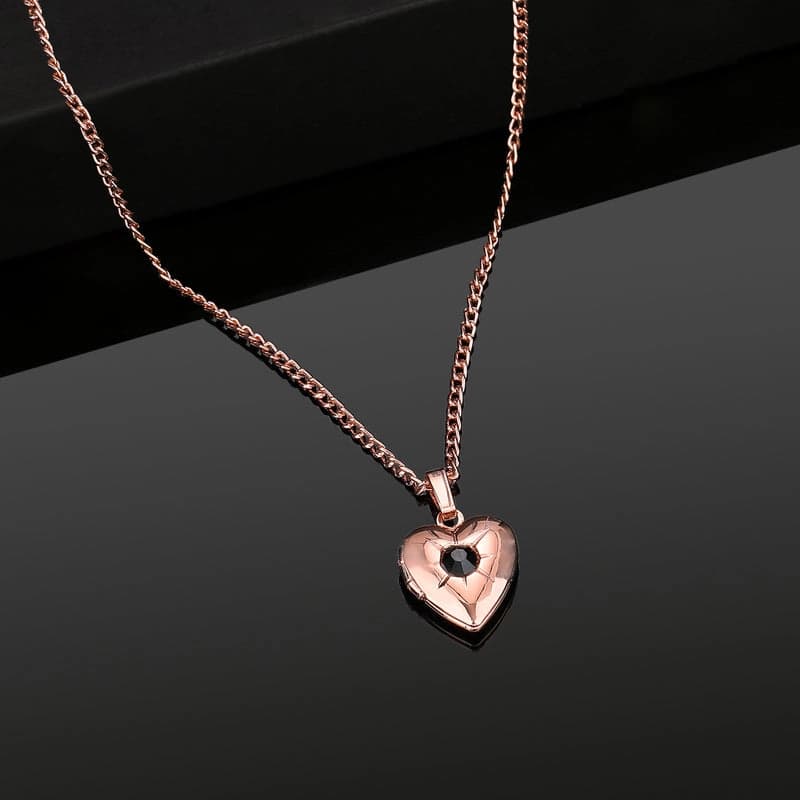 Women's Rose Gold Plated Openable Minimal Heart Pendant with Chain