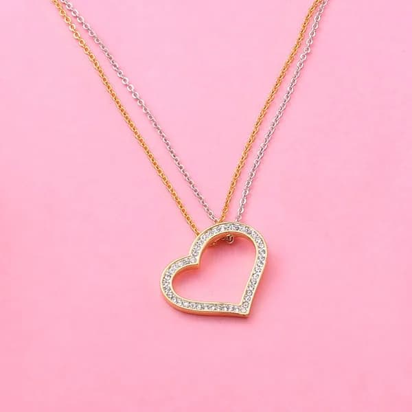 Women's Gold and Rhodium Plated Lovely Heart Designer Pendant with Chain