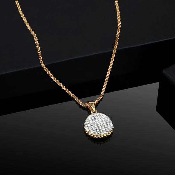 Girls Gold Plated Diamante Circle Minimal Pendant with Chain