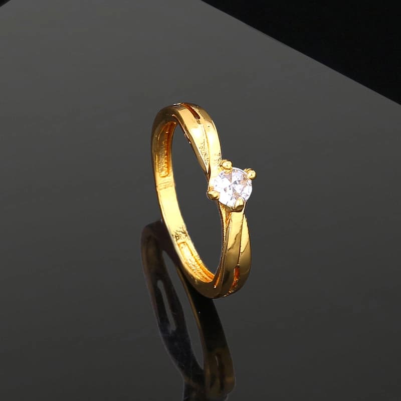 Women's Gold Plated CZ White Solitaire Ring - Non Adjustable