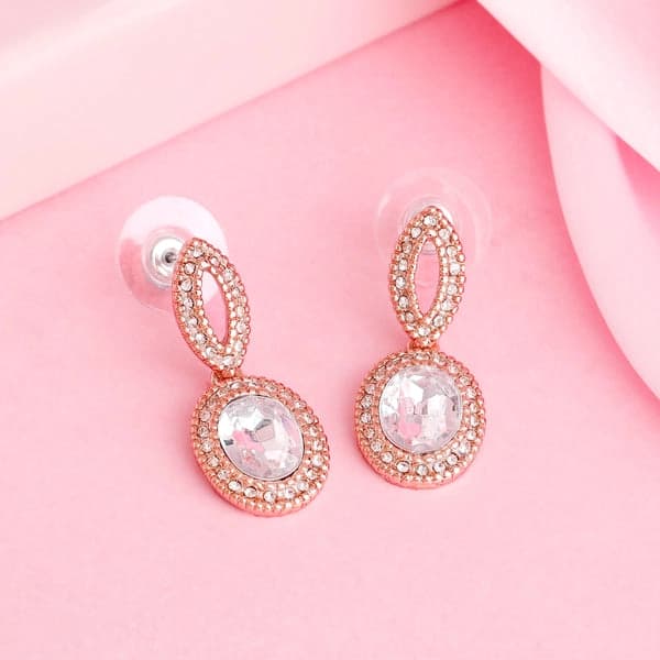 Women's Rose Gold Plated Sparkling Drop Earrings with White Crystals