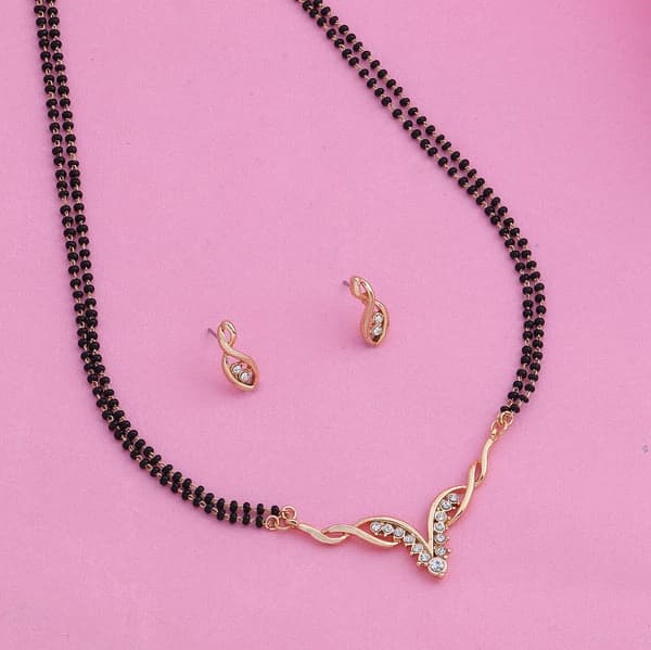 Women's Gold Plated Designer Mangalsutra Necklace Set with Austrian Crystals