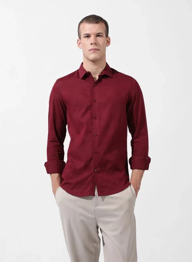 Men's Red Casual Solid Slim Fit Shirt