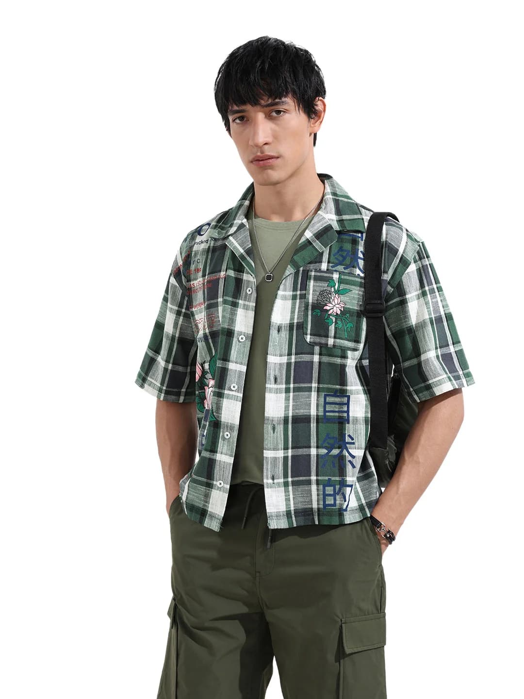 Men's Green Casual Checked Oversized Fit Cotton Shirt