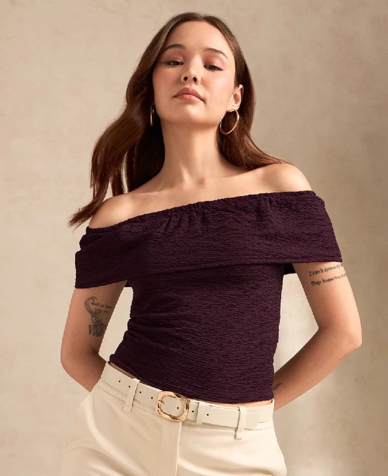 Women's Red Party Solid Slim Fit Top