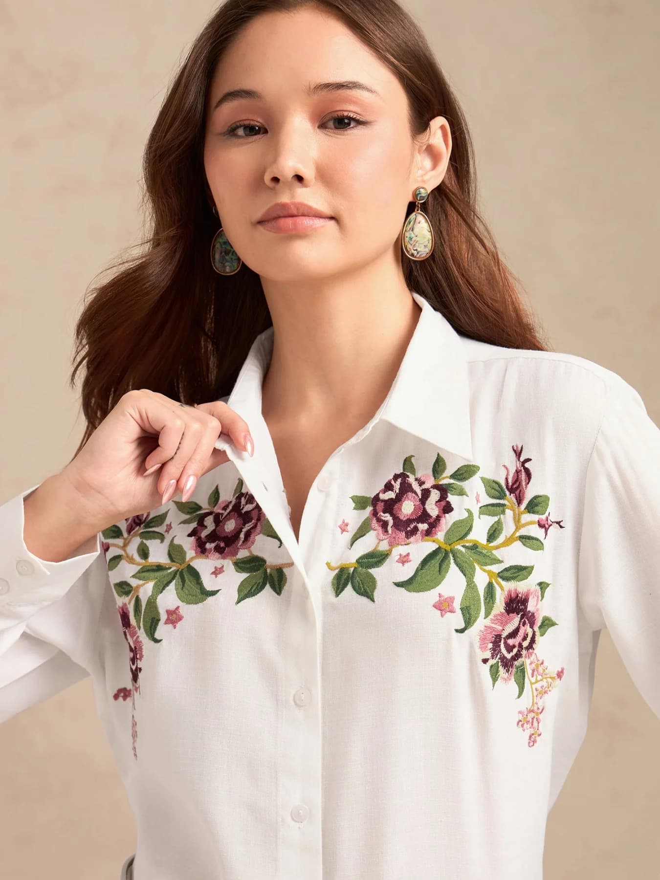 Women's Off White Casual Self-Design Oversized Fit Shirt