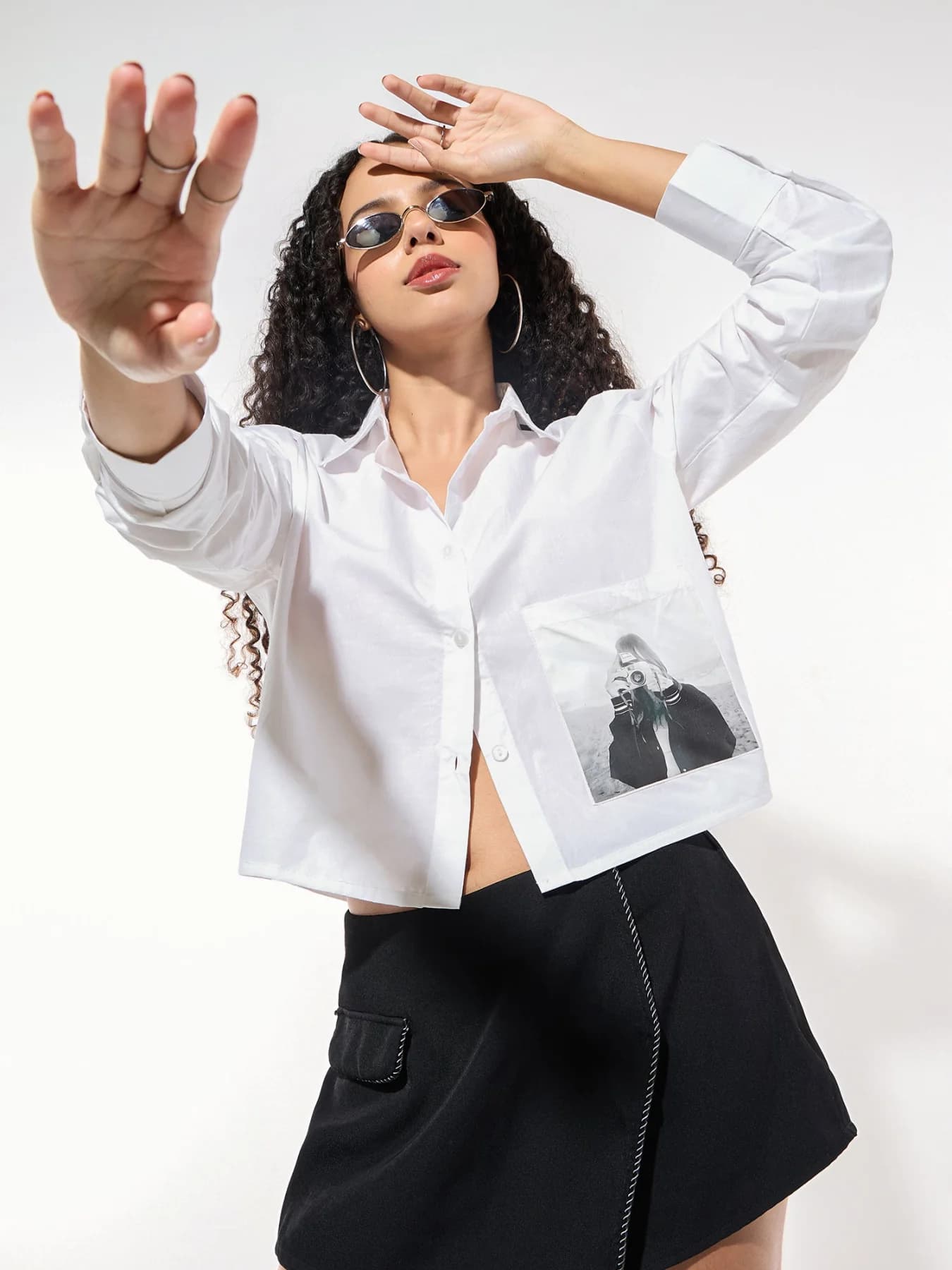 Women's White Casual Graphic Oversized Fit Shirt