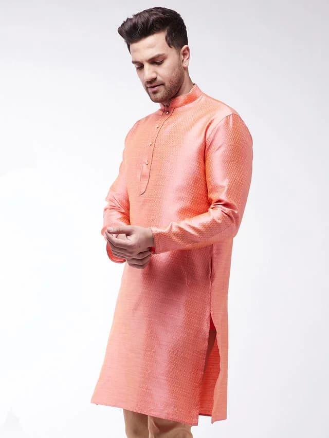 Men's Pink Festive Silk Kurta