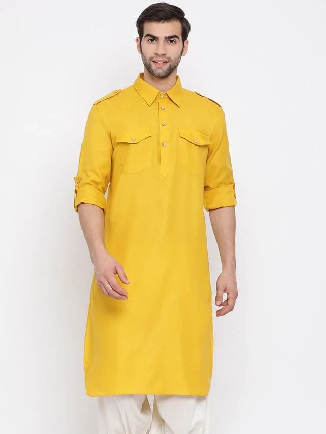 Men's Yellow Festive Cotton Kurta