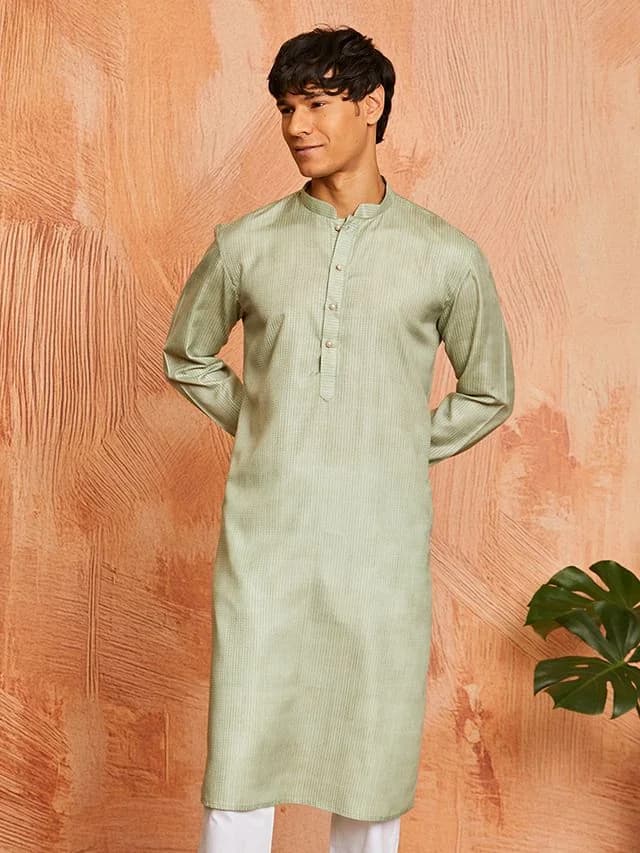 Men's Green Festive Cotton Kurta