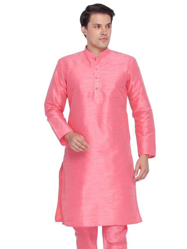 Men's Pink Festive Silk Kurta