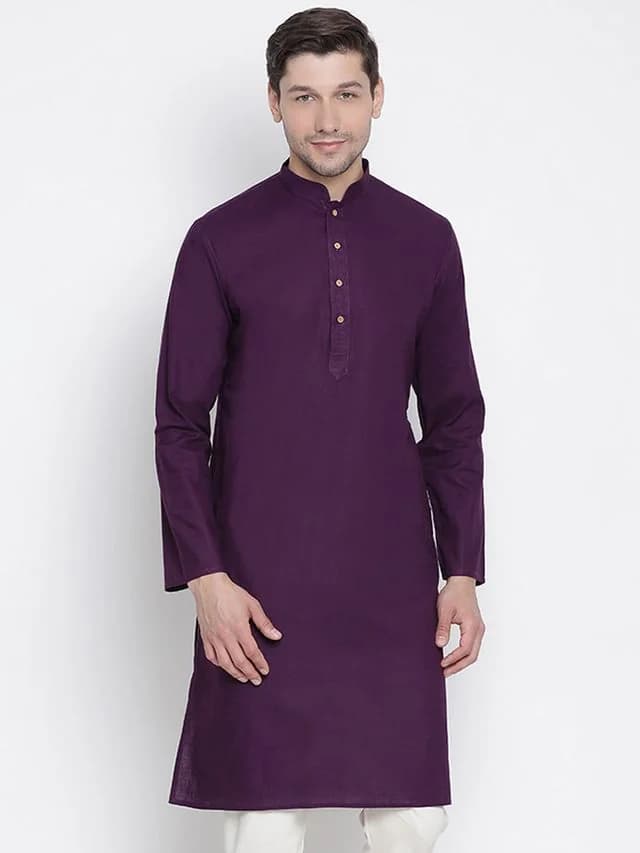 Men's Purple Festive Cotton Kurta