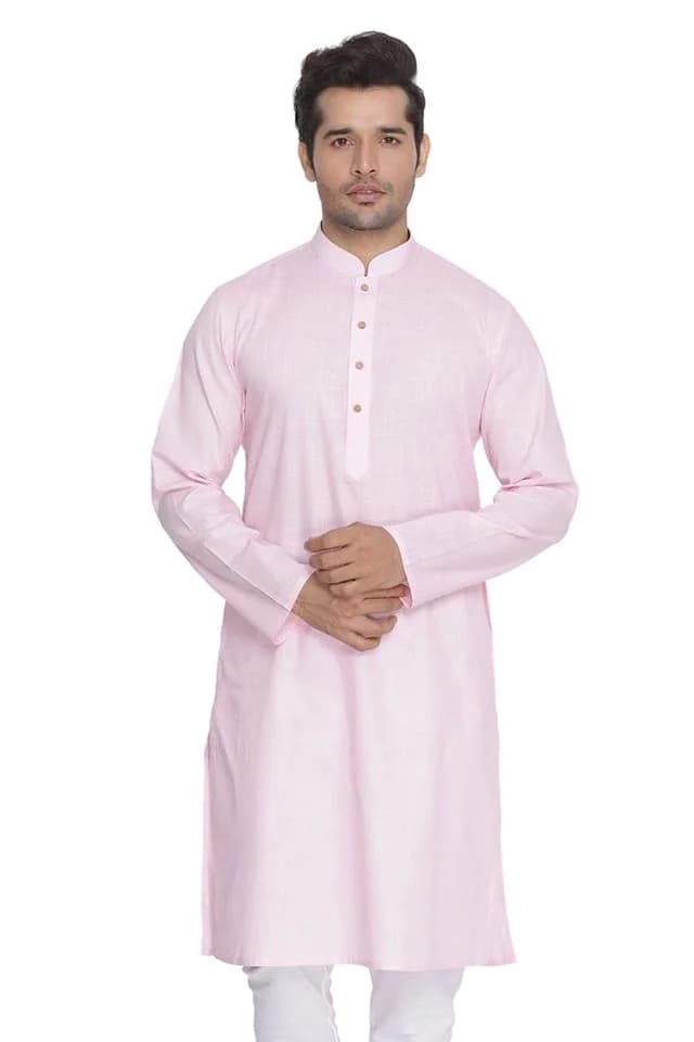Men's Pink Festive Cotton Kurta