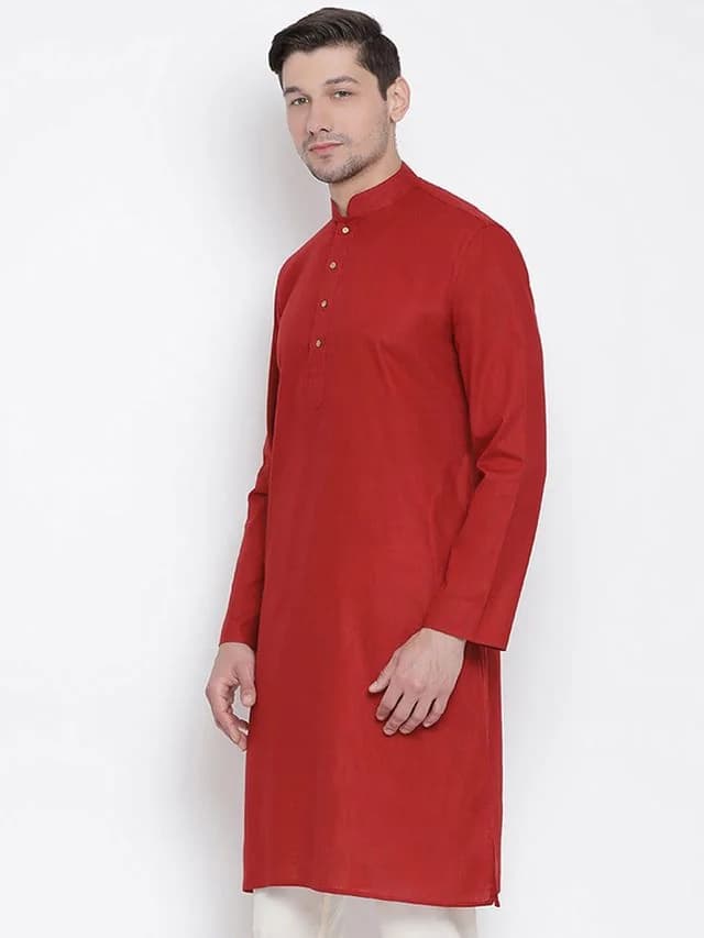 Men's Red Festive Cotton Kurta
